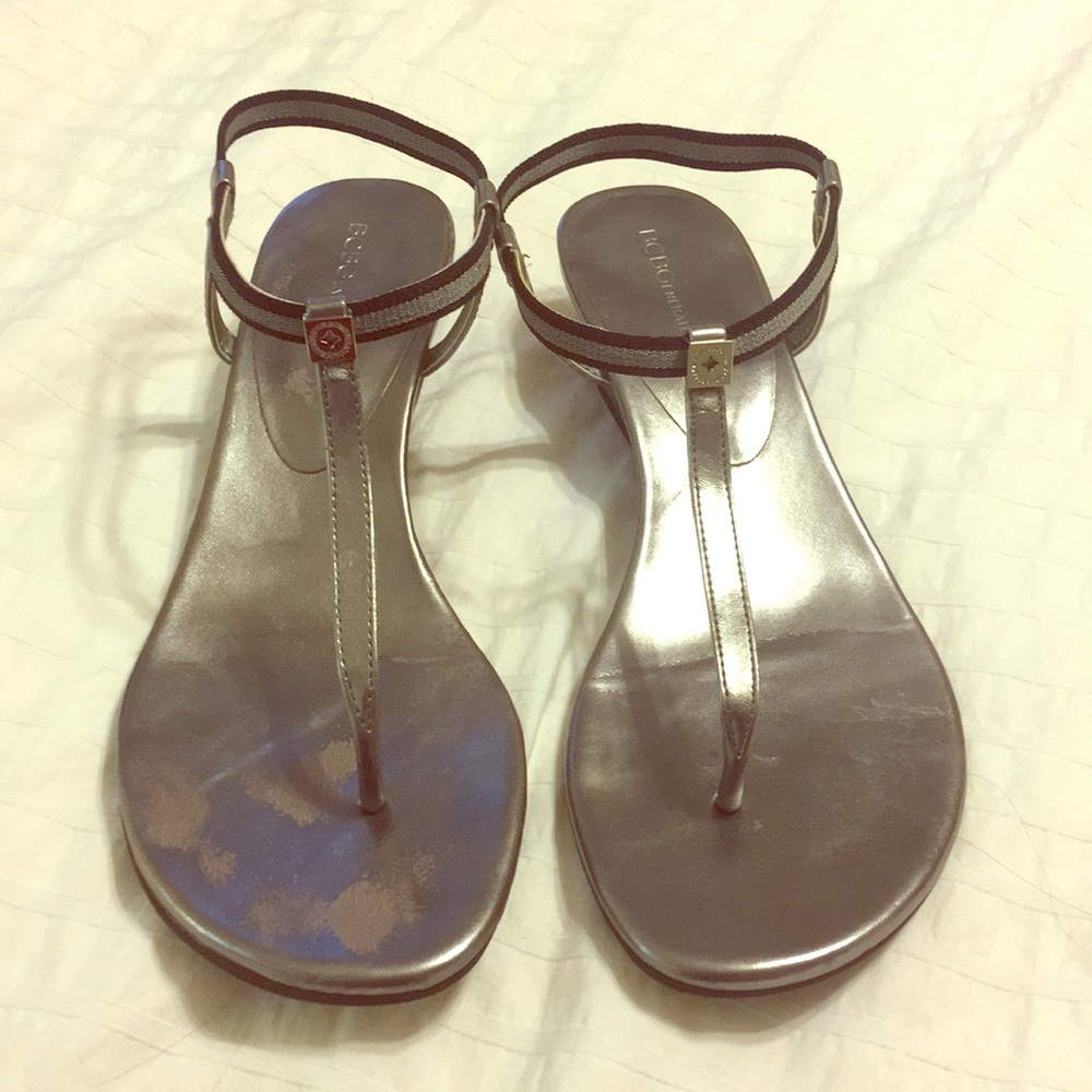 Silver, wedge t-strap sandals